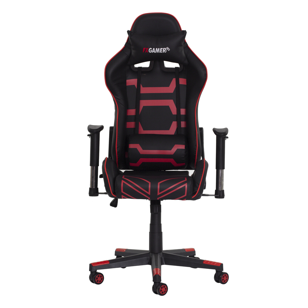 Cadeira FX Gamer Reclinável 180º Giratória Preto e Vermelho Ajustável Função Relax Rodas Anti Risco