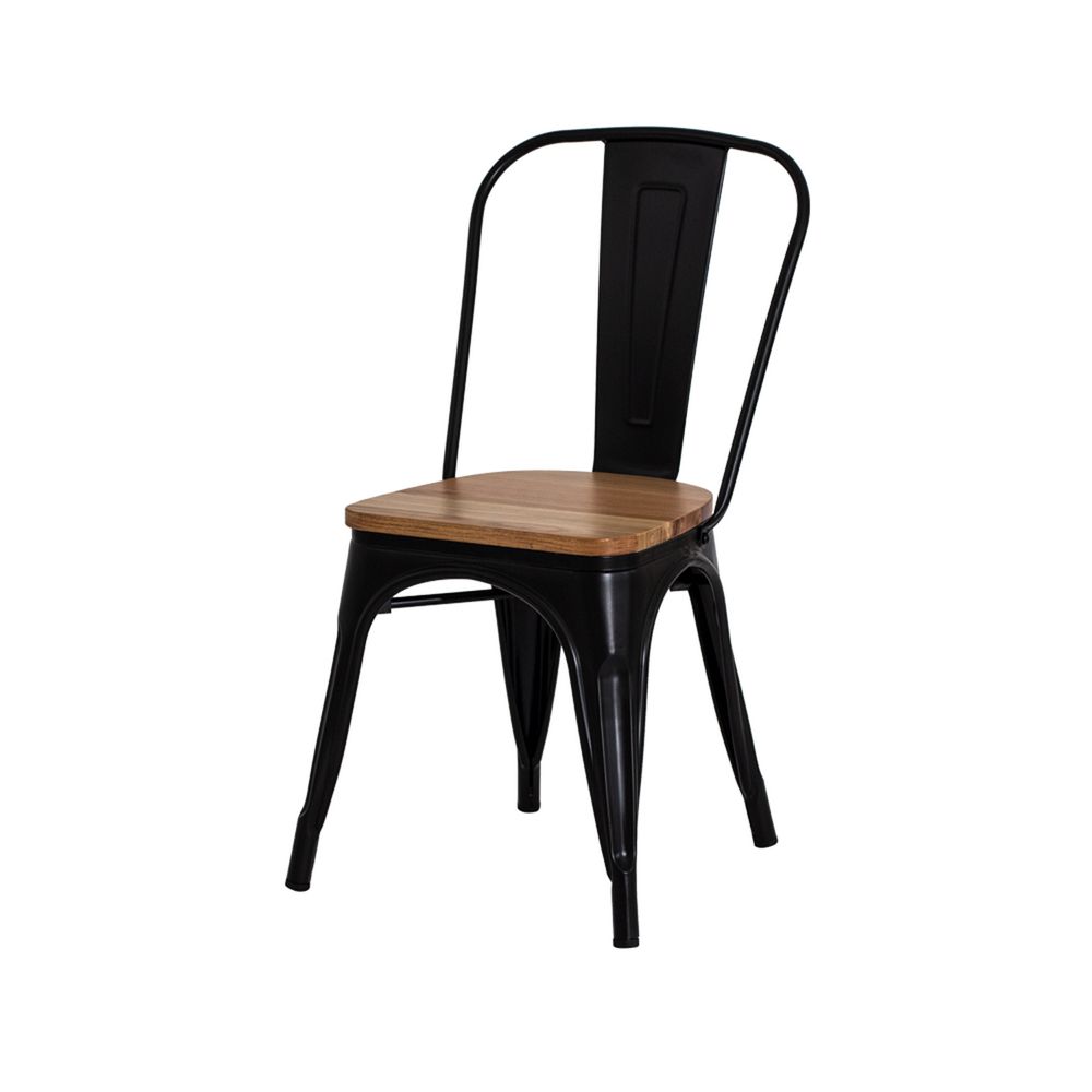 Cadeira Tolix Iron Assento Madeira Preto Fosco