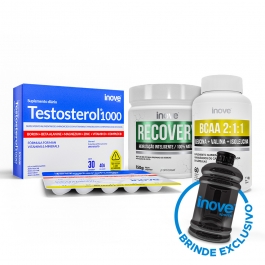 Kit BCAA 2:1:1 + Testosterol 1000 + Isotônico Natural Recovery 150g Limão + Brinde Inove Nutrition