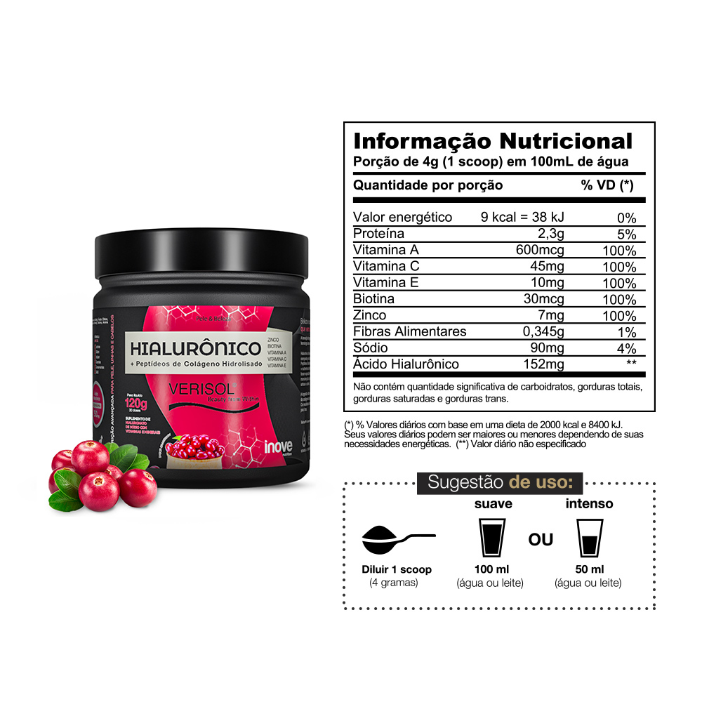 Kit 2 Colágeno Verisol® + Hialurônico  120g - Ganhe Testofemme Inove Nutrition