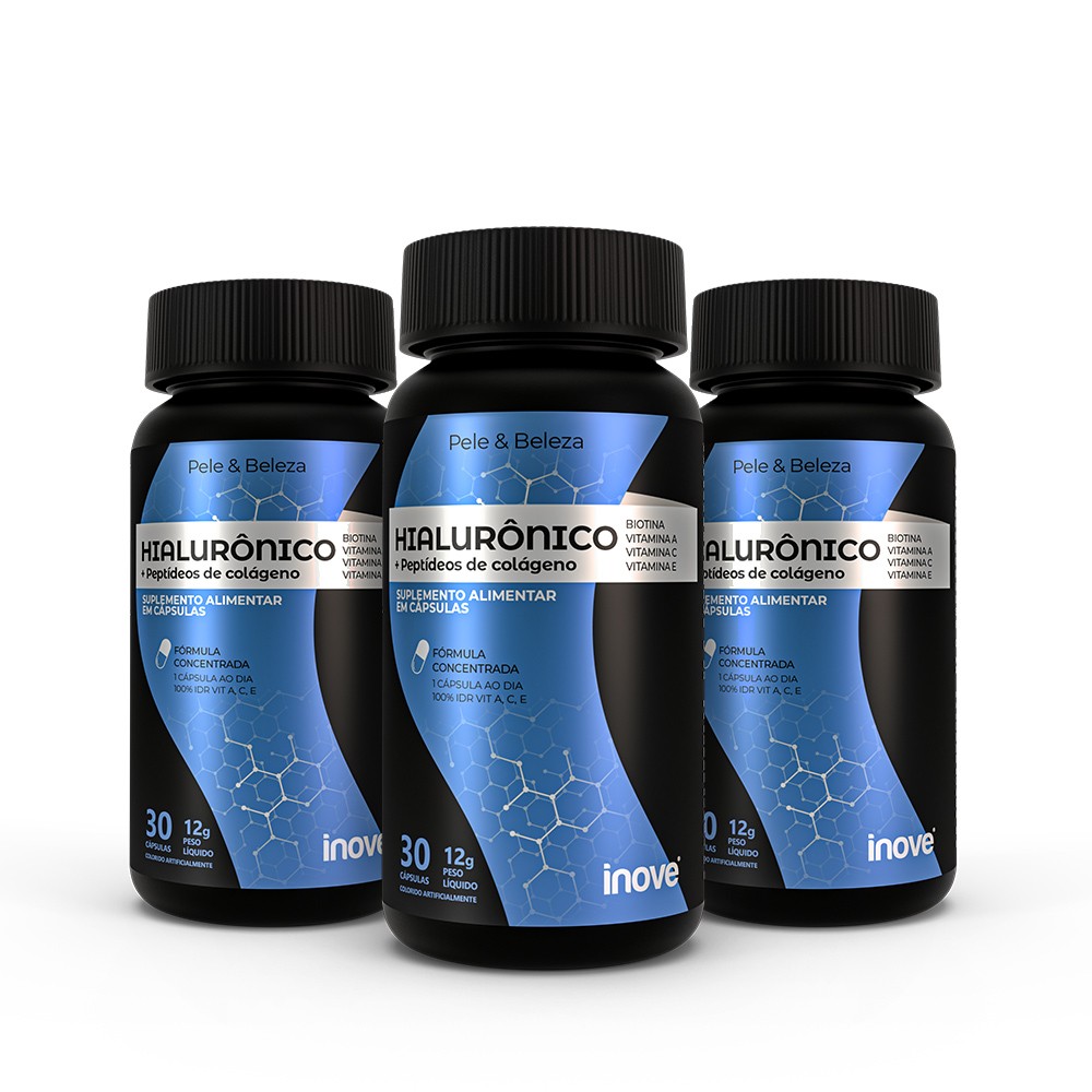 Kit Ácido Hialurônico + Peptídeos de Colágeno (Verisol) - 3 potes  c/ 30 caps softgel -  Inove Nutrition