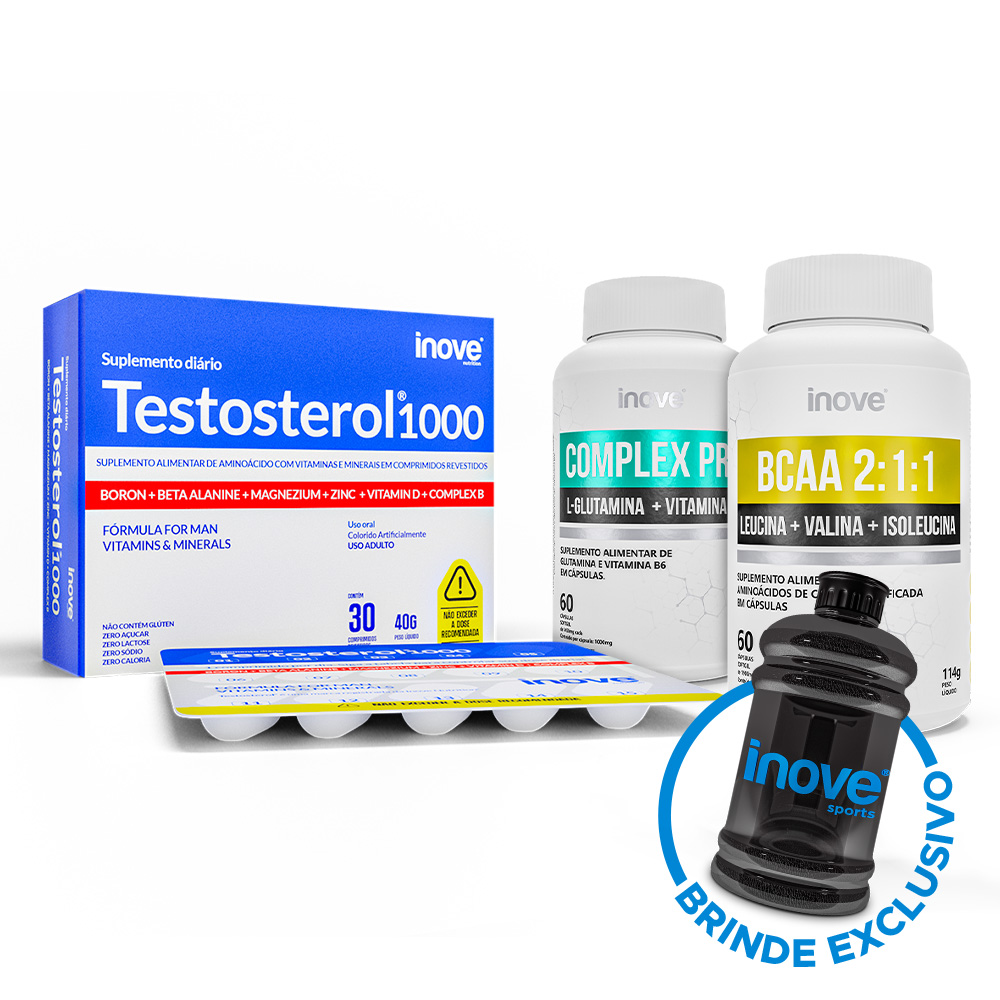 Kit BCAA 2:1:1 + Testosterol 1000 + Antioxidante Complex Pró + Brinde Inove Nutrition