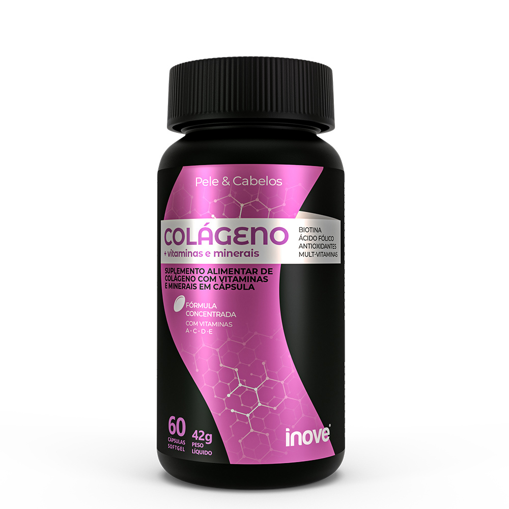 Kit Colágeno + Vitaminas e Minerais - 5 potes c/ 60 cápsulas cada - Ganhe 1 Camiseta Inove Nutrition®