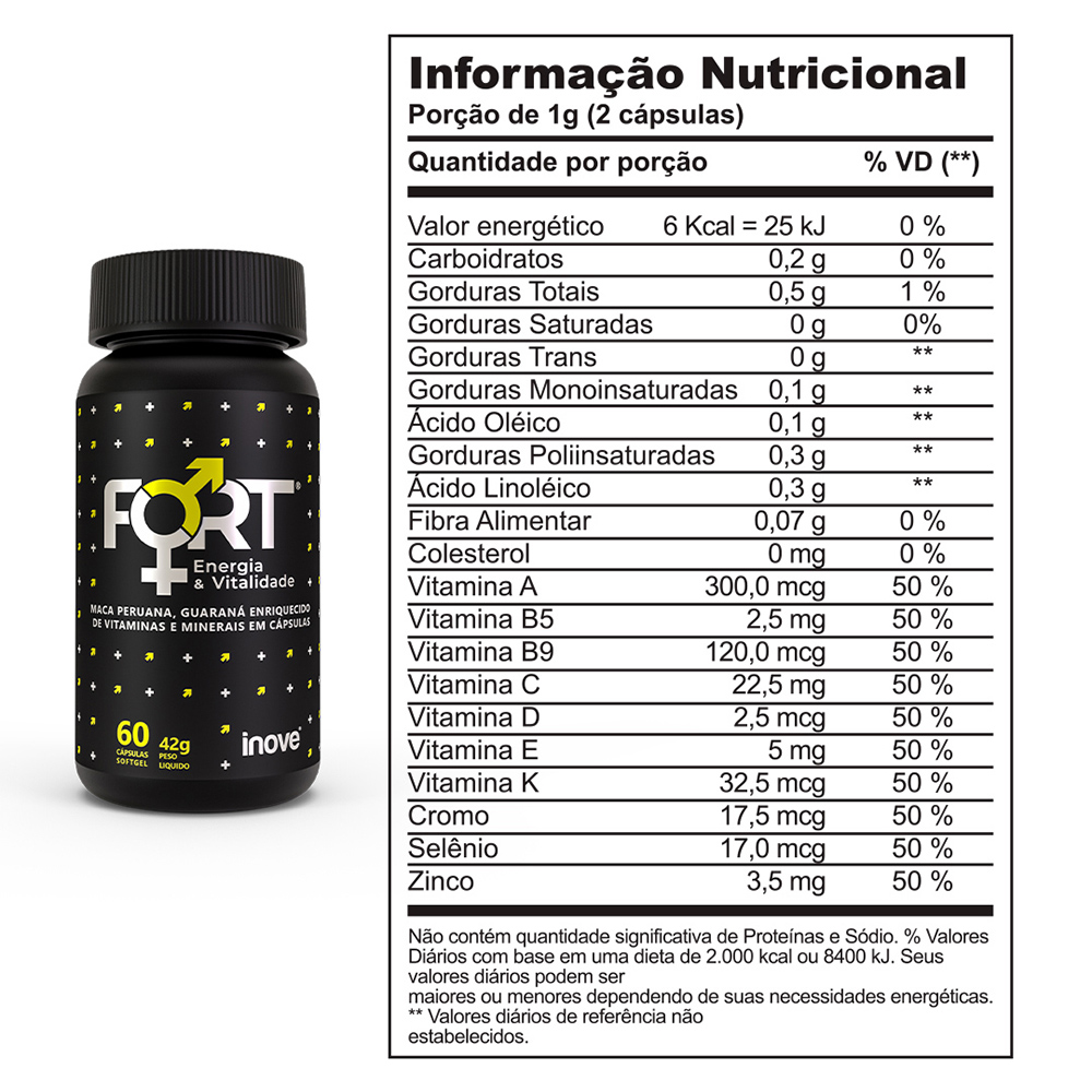 Kit Fort Energia & Vitalidade + Triptofano Dreams 860mg - c/ 60 cápsulas cada - Ganhe 1 Coqueteleira Inove Nutrition