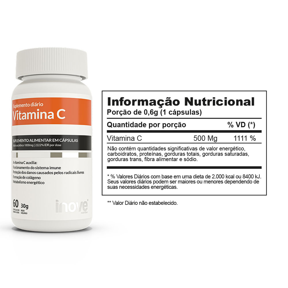 Kit Imunne Day + Vitamina C 1g + Vitamina D 1000 ui - c/ 60 cápsulas cada - Ganhe 1 Copo c/ Canudo Inove Nutrition