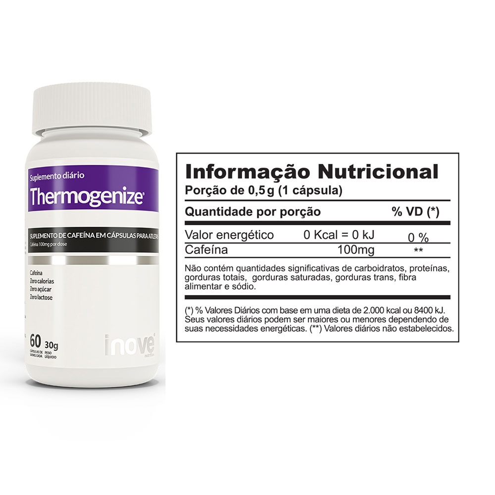 Kit Thermogenize® Cafeína 200mg - 5 potes c/ 60 cápsulas cada - Ganhe 1 Porta Cápsulas Inove Nutrition®