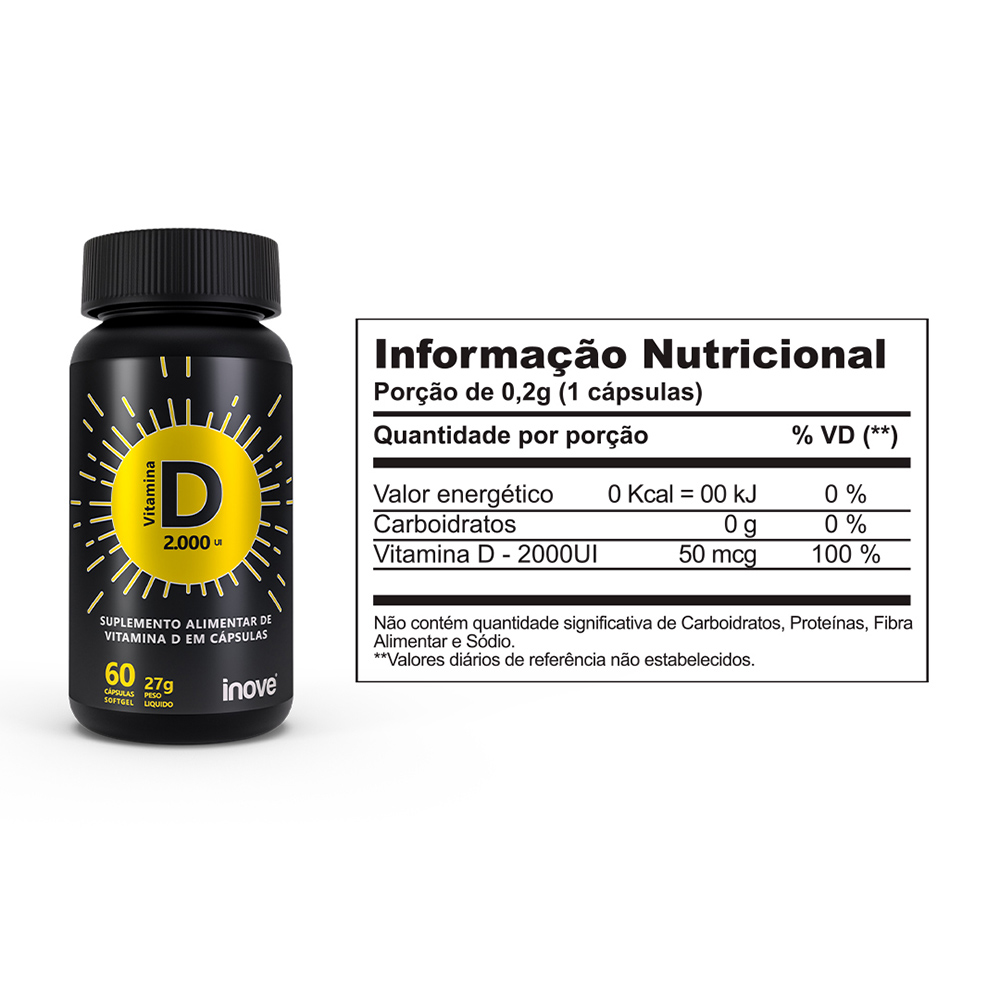 Kit Vitamina D 2.000 ui - 5 Potes - 60 cápsulas cada - Inove Nutrition