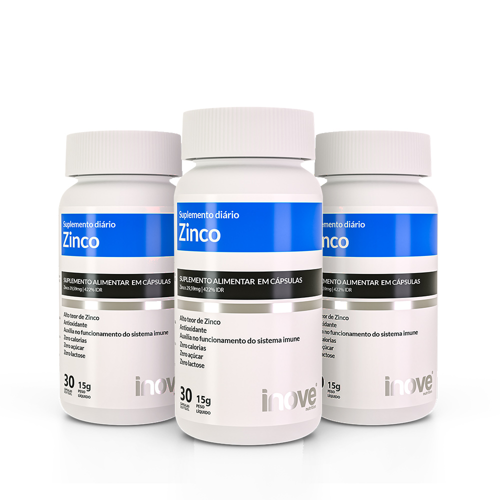 Kit Zinco - 3 potes c/ 30 cápsulas cada - Ganhe 1 Copo c/ Canudo Inove Nutrition®