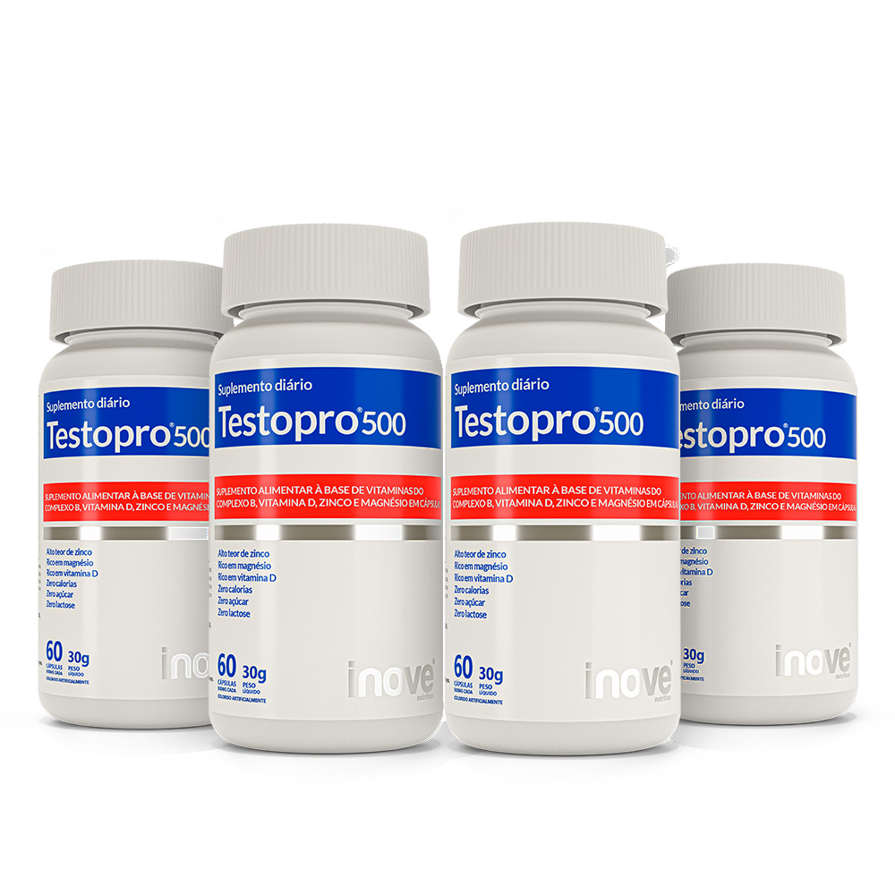 Kit Testopro® 500 Fórmula Masculina 4 potes c/ 60 cápsulas cada - Ganhe 1 Brinde Inove Nutrition®