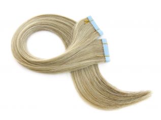 Duas Faixas Mega Hair Fita Adesiva Cabelo Humano Premium Loiro Mesclado - 65cm 60g