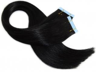 Duas Faixas Mega Hair Fita Adesiva Cabelo Humano Premium Preto - 45cm 40g