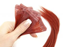 Mega Hair Fita Adesiva Cabelo Humano Premium Vermelho #98 - 10 peças 35cm 15g 