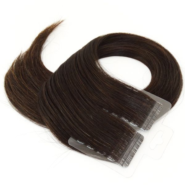 Mega Hair Fita Adesiva Cabelo Humano Premium Castanho Escuro Natural - 20 peças 45cm 45g