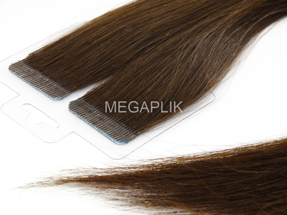 Mega Hair Fita Adesiva Cabelo Humano Premium Castanho Médio #4 - 20 peças 50cm 50g