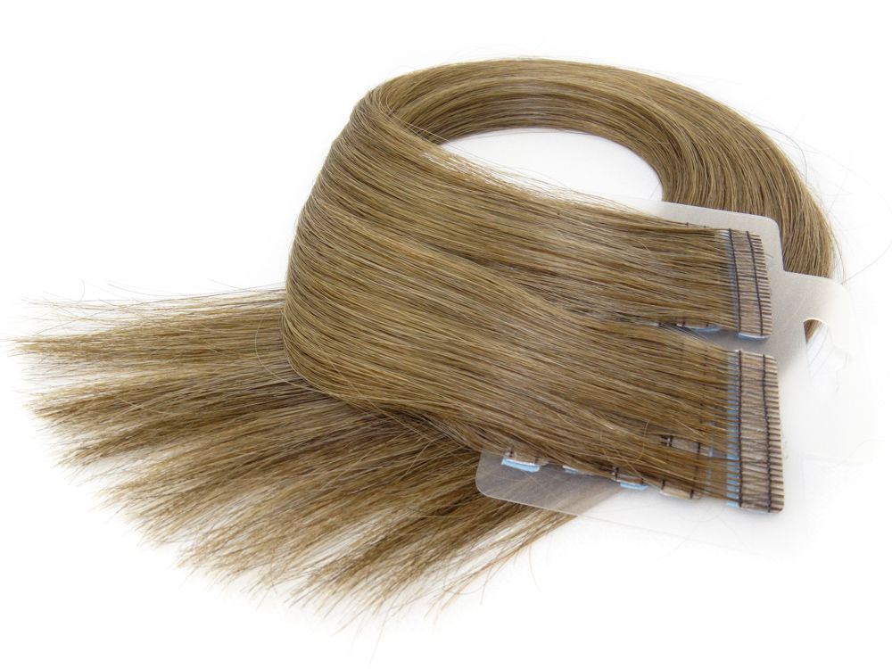 Mega Hair Fita Adesiva Cabelo Humano Premium Loiro Médio Escuro #7 - 20 peças 50cm 50g