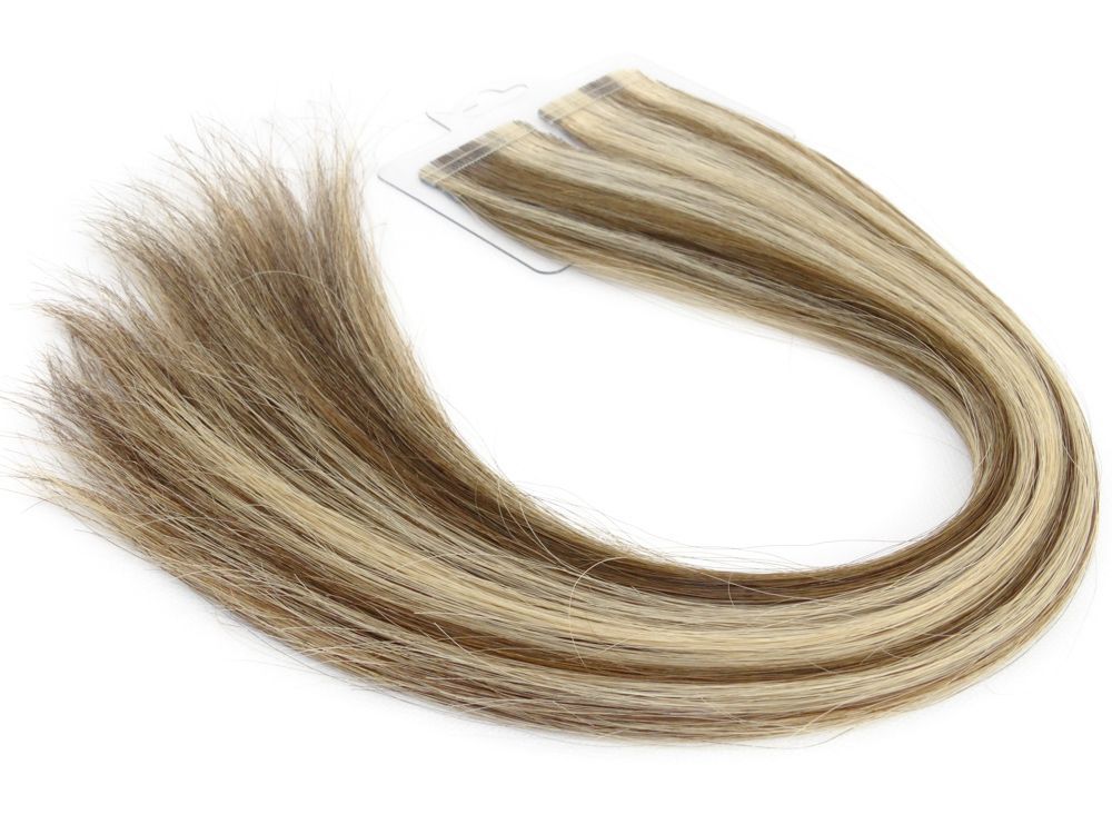 Mega Hair Fita Adesiva Cabelo Humano Premium Castanho e Loiro Mechado #6/10 - 20 peças 45cm 50g