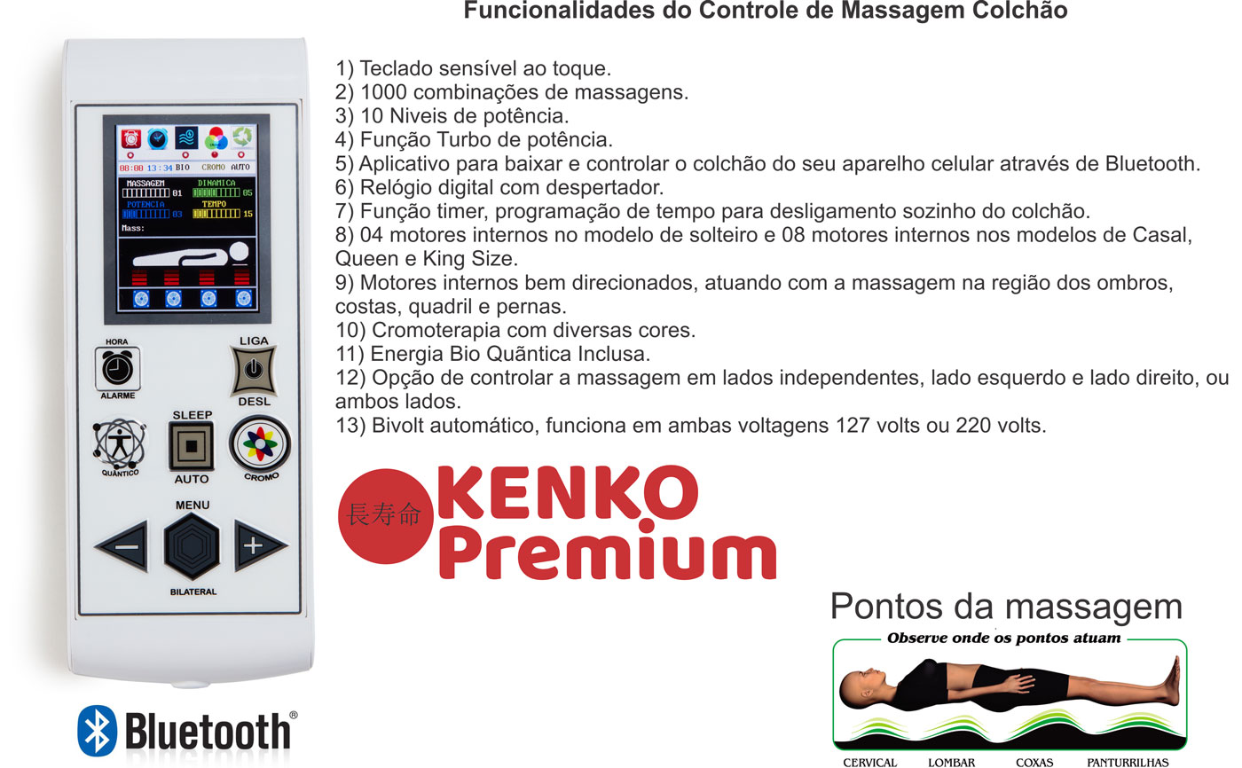 Colchão Magnético Queen Size Kenko Premium Standart  C/ Massagem Eletrônica Energia Bioquãntica 1,58x1,98x25cm - Kenko Premium Colchões