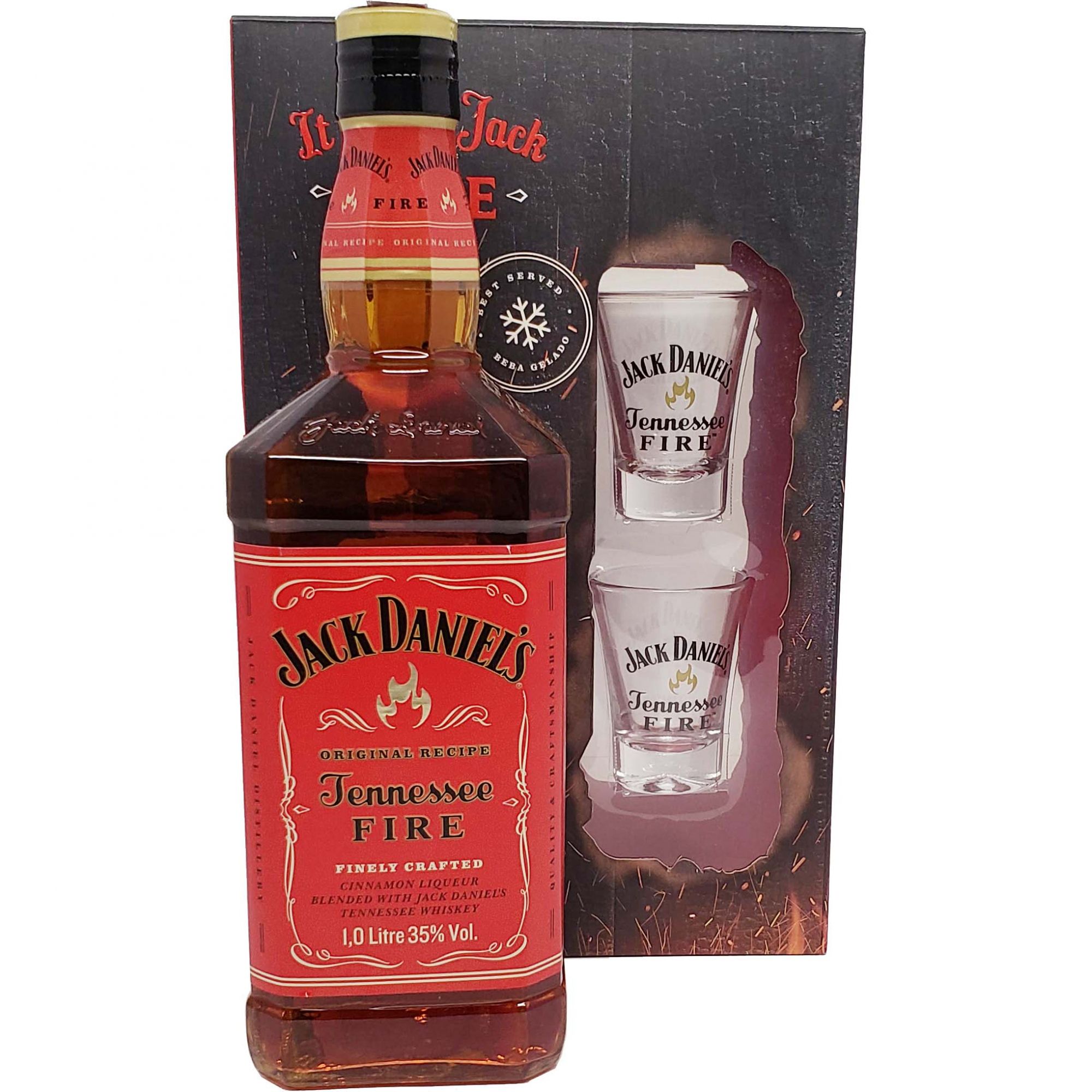 Kit Whisky Jack Daniel´s Fire 1L + 2 copos 