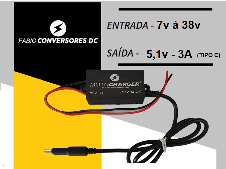 AU 19c  - Conversor DC/DC 12 ou 24V para 5V-3A conector tipo C