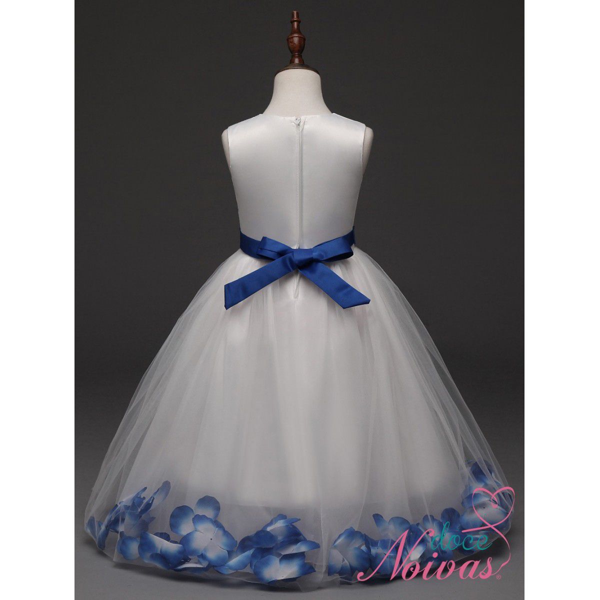 Vestido de Daminha Aia Florista Branco Com Azul Pétalas