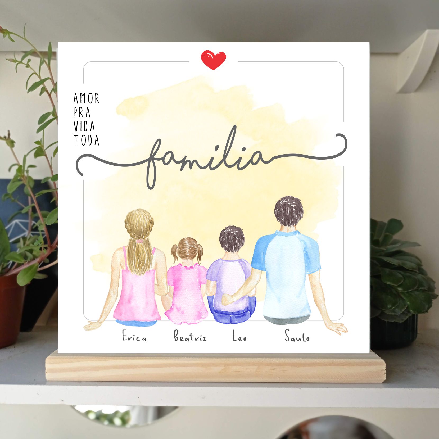 Quadro Personalizado Frase Família em Aquarela - Todo o Amor do Mundo