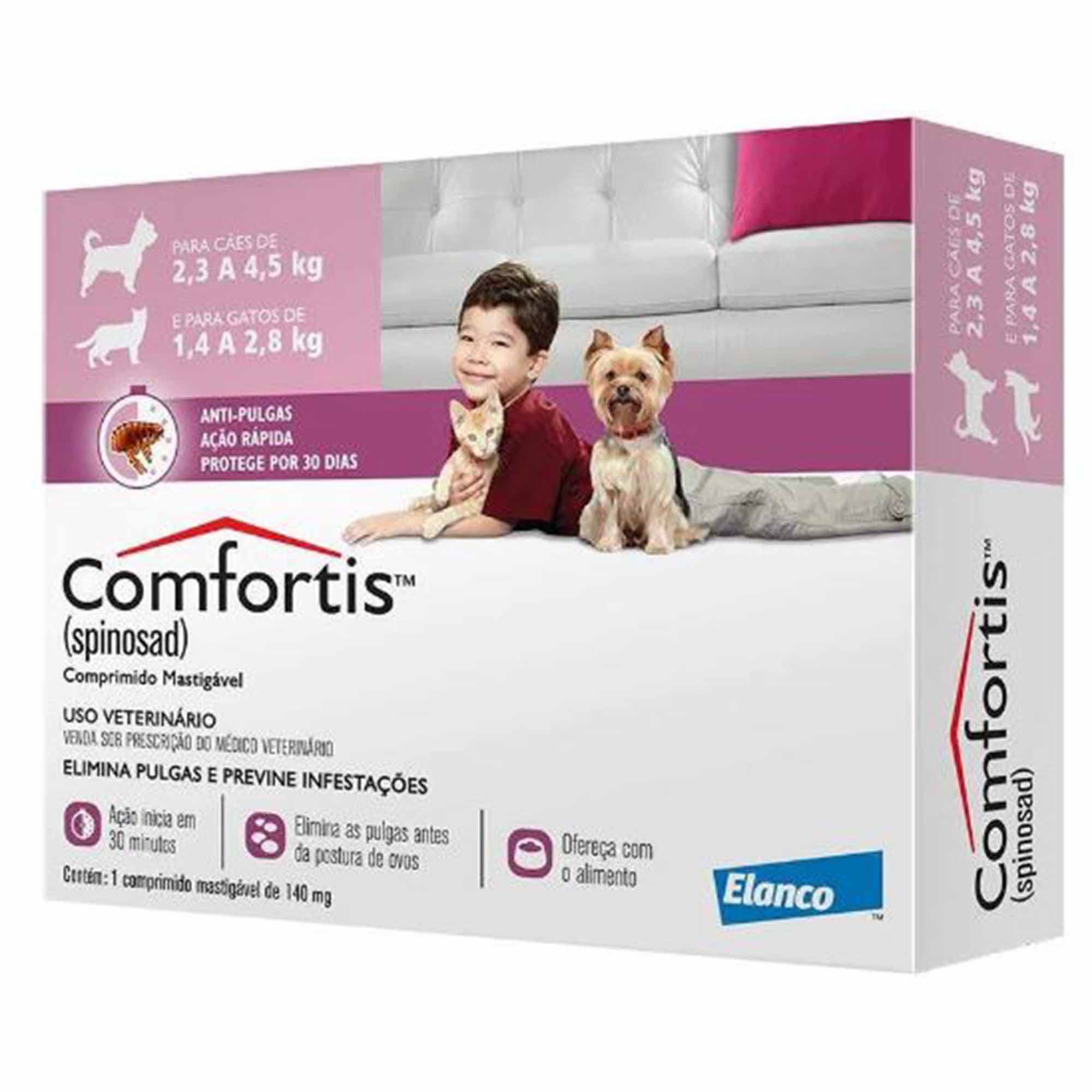Antipulgas Comfortis 140mg  - 1 comprimido - para Cães de 2,3 a 4,5Kg e Gatos de 1,4 a 2,8Kg