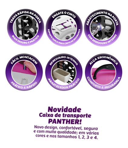 Caixa de Transporte Panther Plast Pet -  TAM 2 - Cinza e Preto