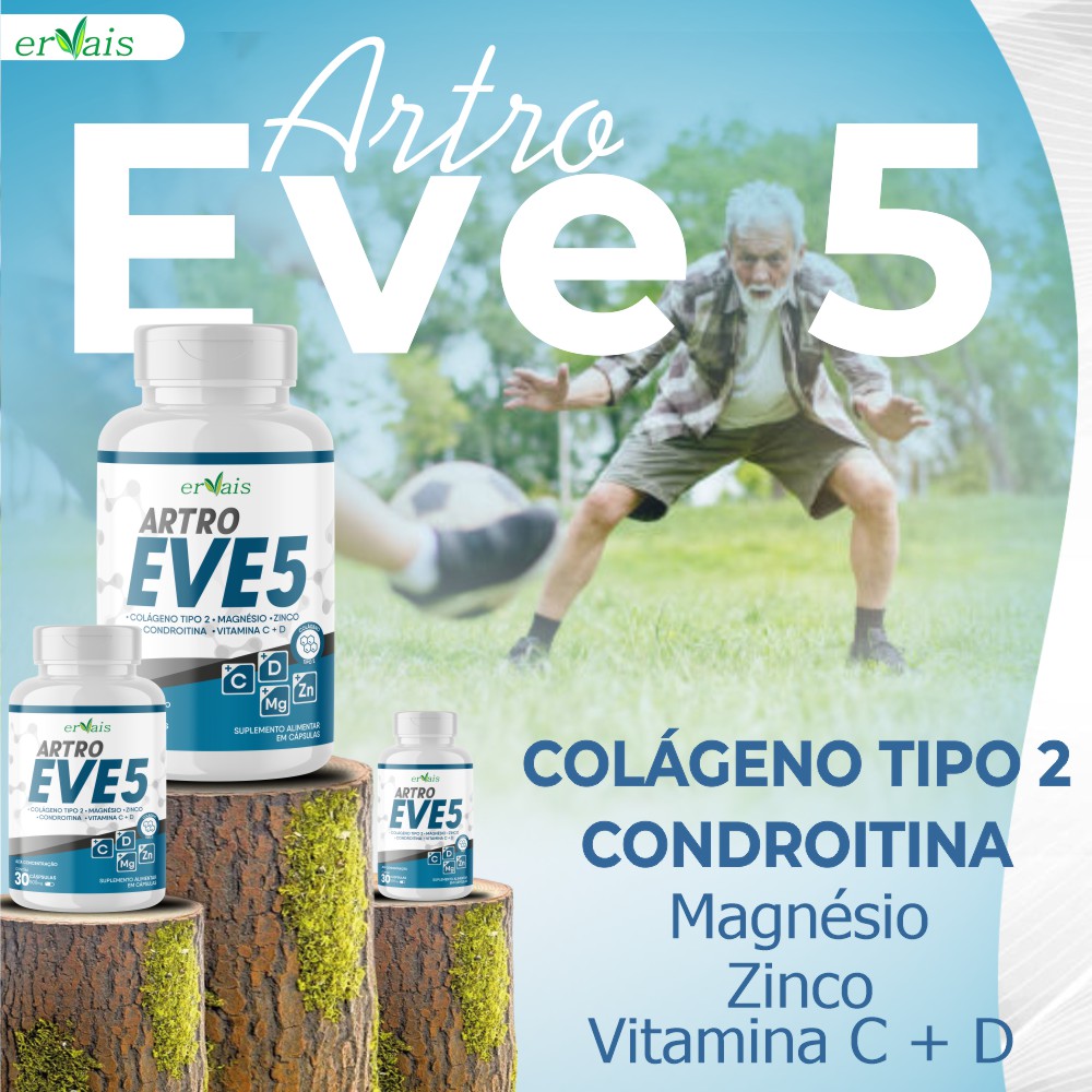 ArtroEve 5 - Colágeno Tipo 2 + Condroitina + Magnésio + Vitamina C + D + Zinco - 30 doses