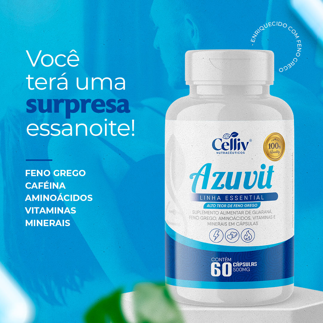 Azuvit - Feno Grego + Boro + Arginina + Tirosina + Taurina + NIacina + Zinco + Vitaminas e Minerais 60 cáps