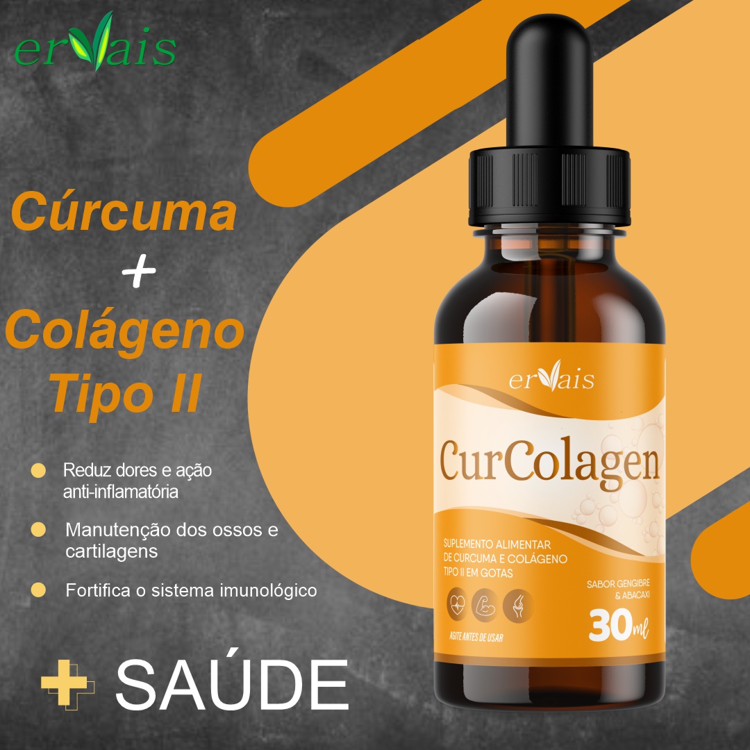 Curcolagen - Extrato Cúrcum + Colágeno Tipo 2 - Gotas 3 Frascos