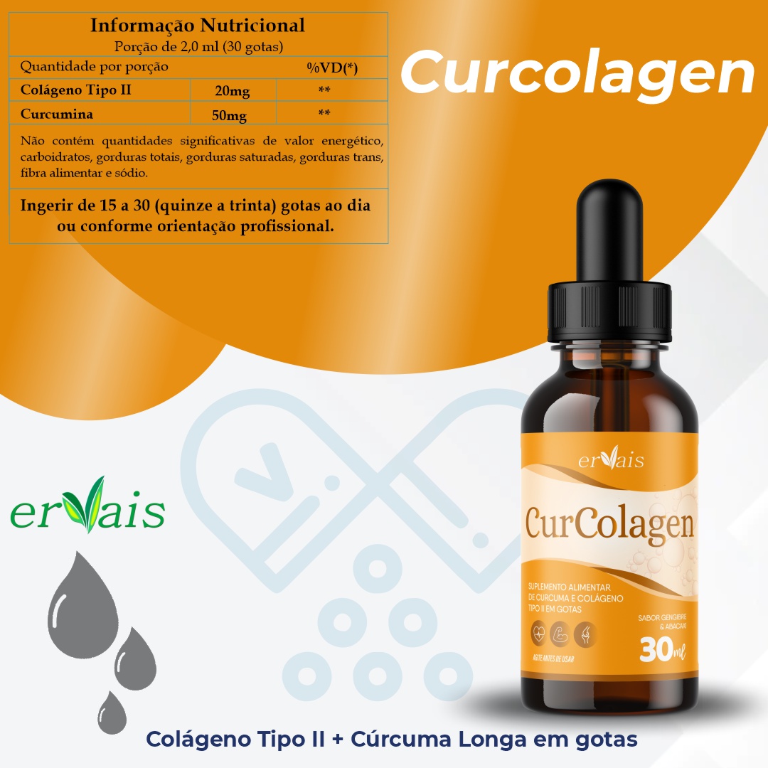 Curcolagen - Extrato Cúrcum + Colágeno Tipo 2 - Gotas 3 Frascos