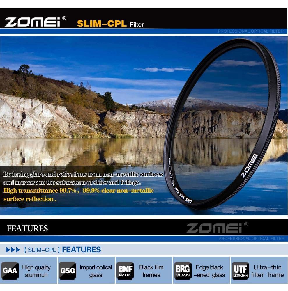 Filtro CPL Polarizador Zomei rosca 72mm P/ Lentes Sigma 17-70mm F/2.8-4 Dc ou Canon ef 28-135mm F/3.5-5.6 Is Usm