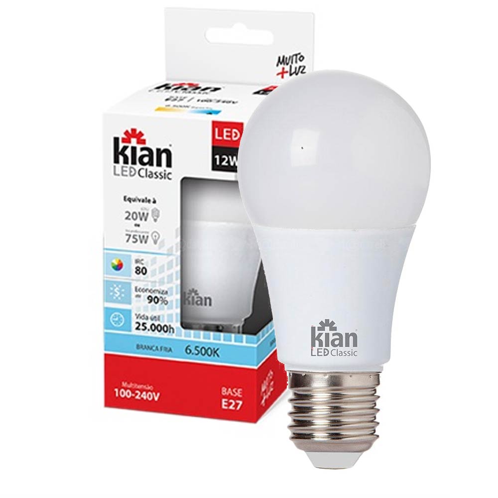Lâmpada de LED Bulbo Luz Branca 12W 6.500k Bivolt - Kian