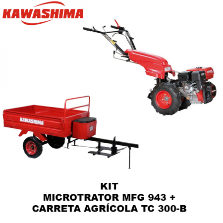 KIT - MICROTRATOR MFG 943 GASOLINA  + CARRETA AGRÍCOLA TC 300-B KAWASHIMA