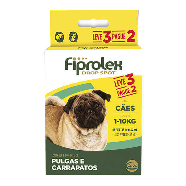 Antipulgas e Carrapatos Cães 1 kg - 10 kg Fiprolex Leve 3 e Pague 2