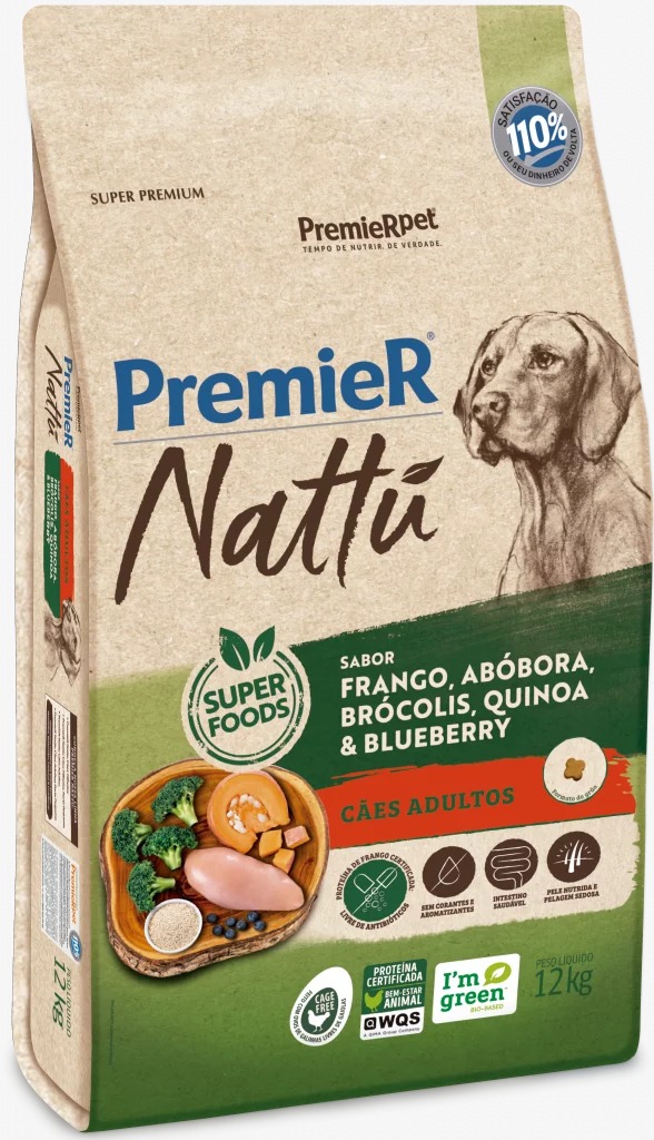 Premier Nattu Cães Adultos Porte Médio/Grande Abobora 12kg