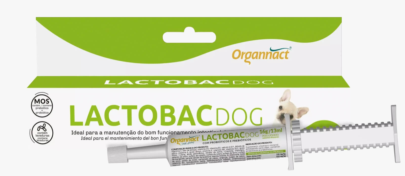 Suplemento Vitamínico Organnact Lactobac Dog 16g  - Agropet Mineiro