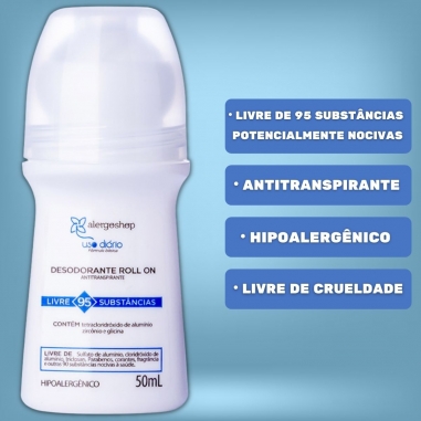 Desodorante Antitranspirante Roll-On Hipoalergênico 50ml - Alergoshop