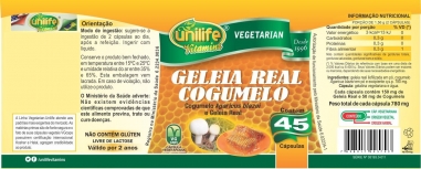 Geleia Real Liofilizada Com Cogumelo Agaricus blazei 45 Cápsulas 780 mg - Unilife