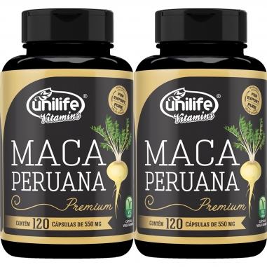 Kit 2 Maca Peruana Premium 100% Pura 550mg - 240 Cáps Total - Unilife