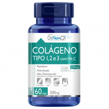 Kit 3 Colágeno tipo 1, 2 e 3 C/ Vitamina C 60 Cáps 500mg Dr. New Qi - Upnutri