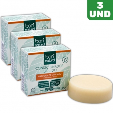 Kit 3 Condicionador Sólido Vegano Manteiga de Cupuaçu 55g - Boni Natural