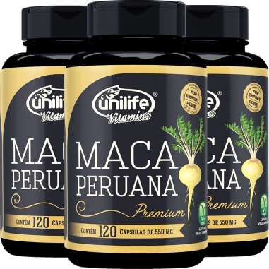 Kit 3 Maca Peruana Unilife Premium Pura 120 Cápsulas - 360 Cápsulas
