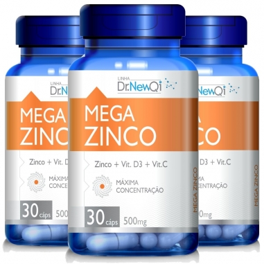 Kit 3 Mega Zinco + Vitamina C e D3 30 Cápsulas 500mg Dr. New Qi - Upnutri