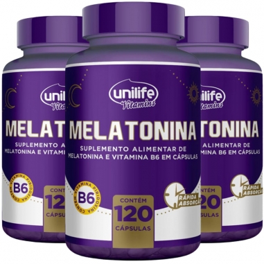 Kit 3 Melatonina C/ Vitamina B6 350mg 120 Cápsulas - Unilife