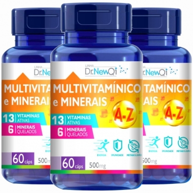 Kit 3 Multivitamínico e Minerais de A-Z 13 Vitaminas e 6 Minerais 60 Cápsulas 500mg - Upnutri Dr. New Qi
