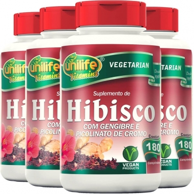 Kit 4 Hibisco Com Gengibre Unilife - 500mg 180 Comprimidos 