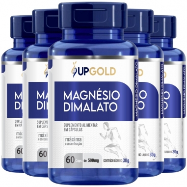 Kit 5 Magnésio Dimalato Puro Máxima Concentração 60 Cápsulas 500mg - Upgold