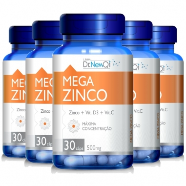 Kit 5 Mega Zinco + Vitamina C e D3 30 Cápsulas 500mg Dr. New Qi - Upnutri