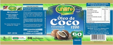 Óleo de Coco Extra Virgem 60 Cápsulas 1200mg - Unilife